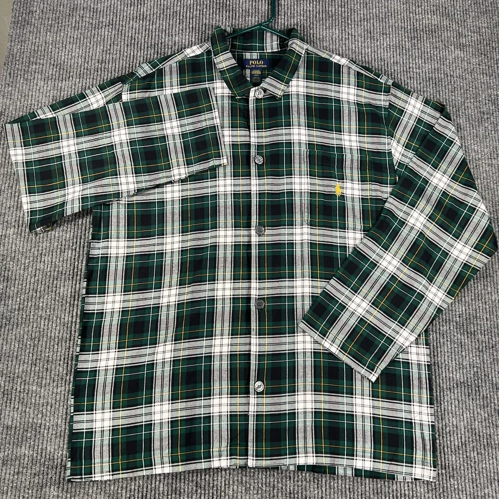Polo Ralph Lauren Mens Sleep Shirt Large Green Plaid Long Sleeve Button Down - Picture 2 of 16